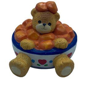 Vtg 1994 Lucy & Me Teddy Bear Figurine By Lucy Rigg Enesco Bowl of Cereal